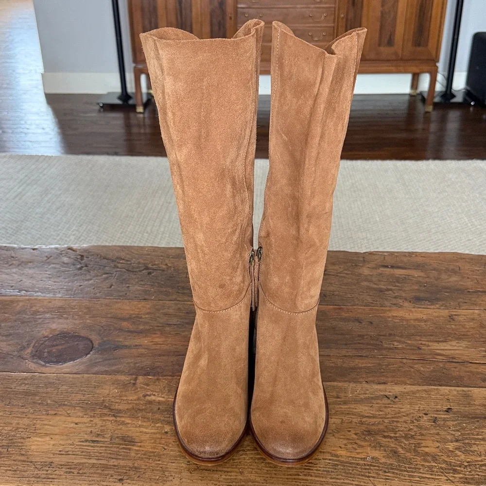Naughty Monkey Tan Stride Suede Distressed Pull On Tall Boots Size 10 - Picture 2 of 7
